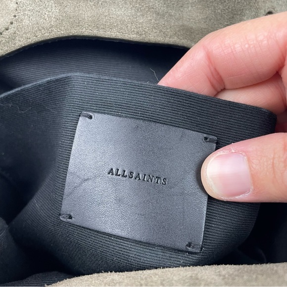 All Saints Cow Leather Gray Black Tassel Purse Bag Liberty Hobo Slouchy - Picture 2 of 12